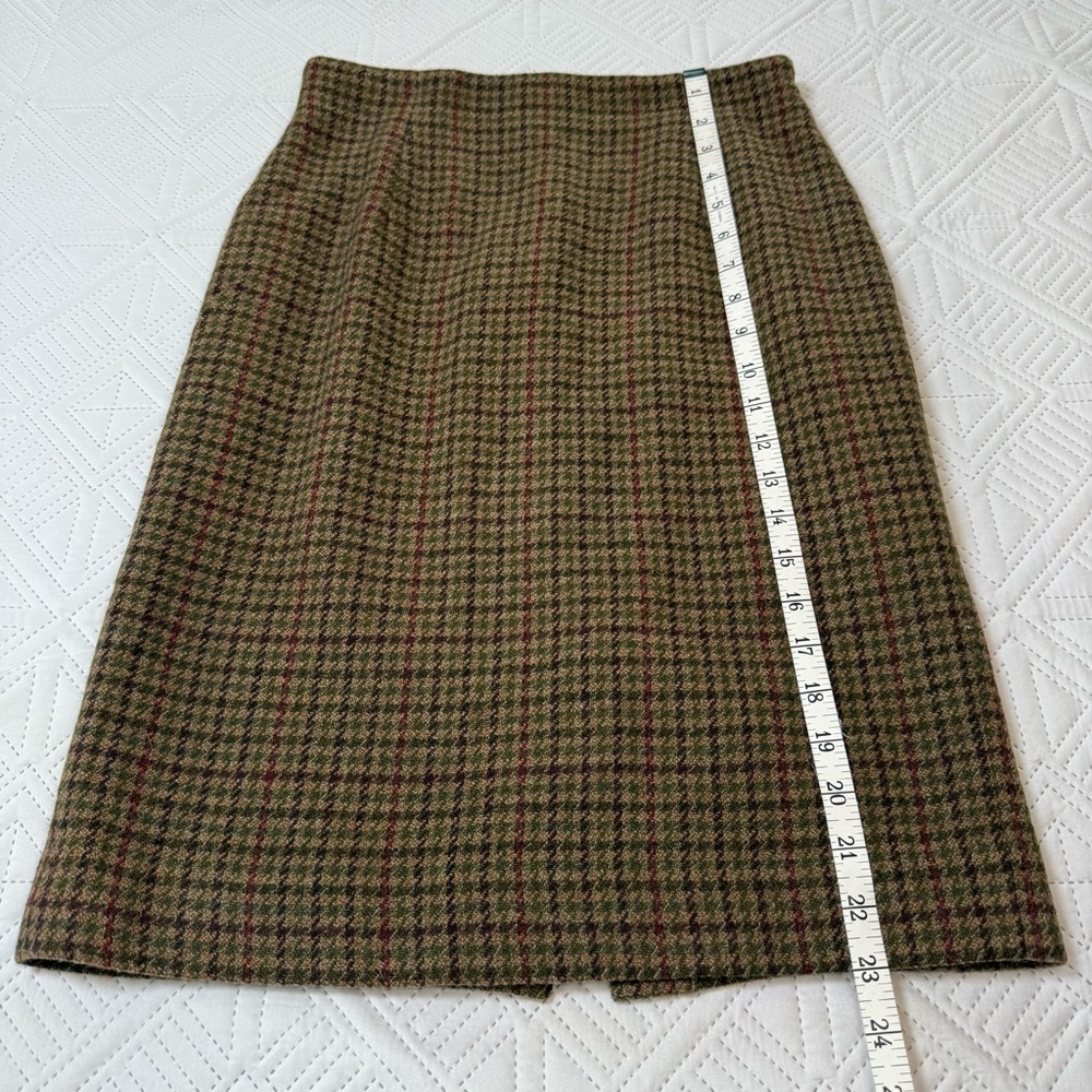Ralph Lauren Olive Green Plaid Pencil Skirt with Subtle Burgundy Accents - Picture 2 of 10